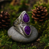 Vintage Bohemian Ring with Purple Gemstones and Nature Inspired Design