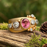 Nature Inspired Pink Gemstone Ring with Diamond Accents