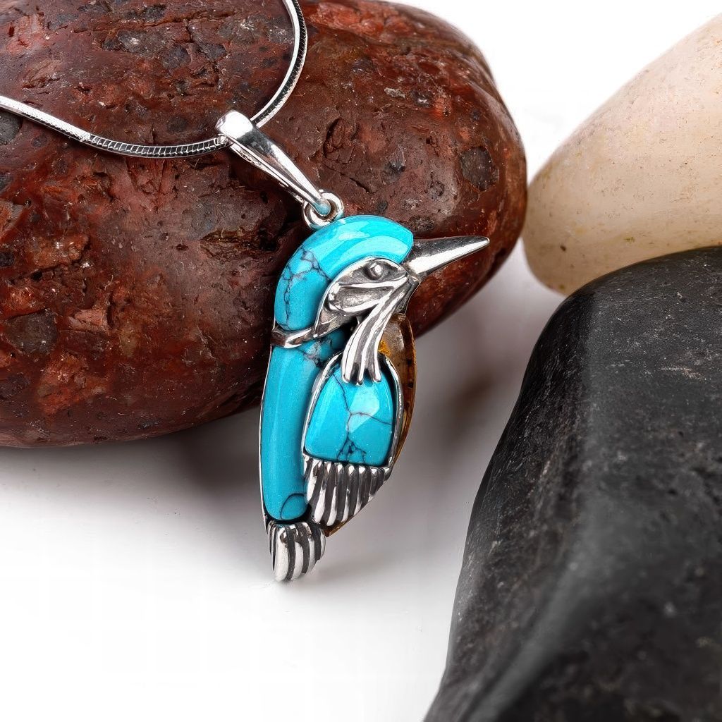 Turquoise Bird Pendant Necklace with Nature Inspired Bohemian Spirit Charm