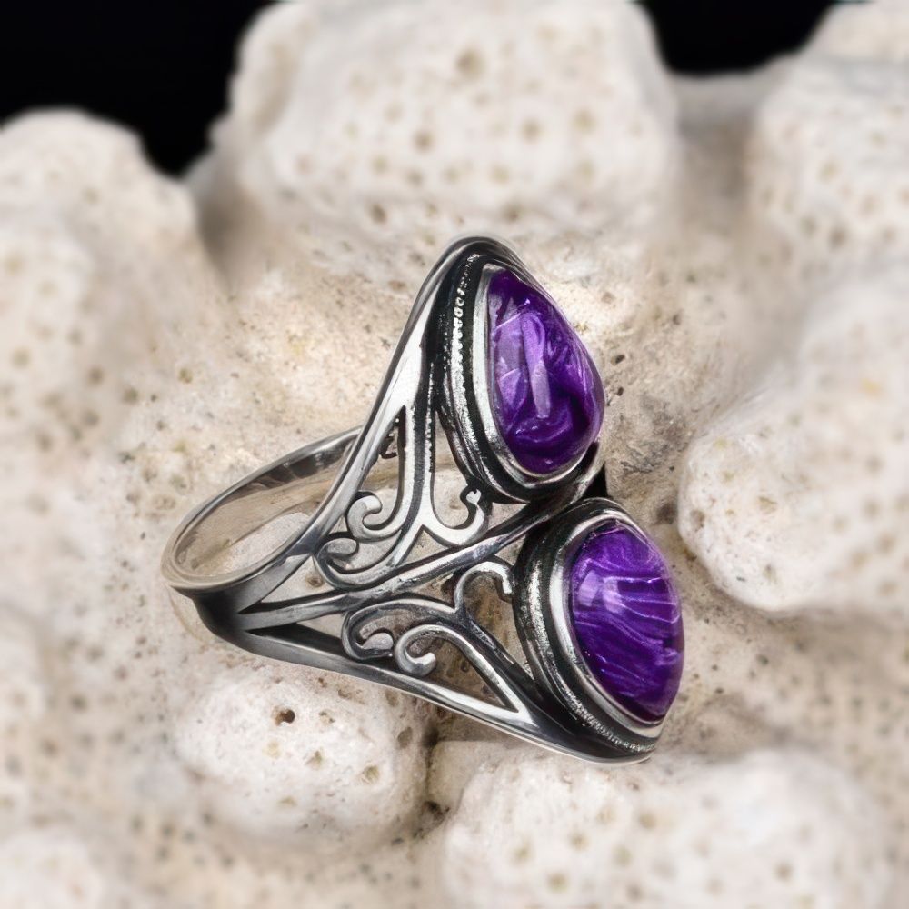Vintage Bohemian Ring with Purple Gemstones and Nature Inspired Design