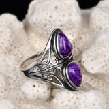 Vintage Bohemian Ring with Purple Gemstones and Nature Inspired Design