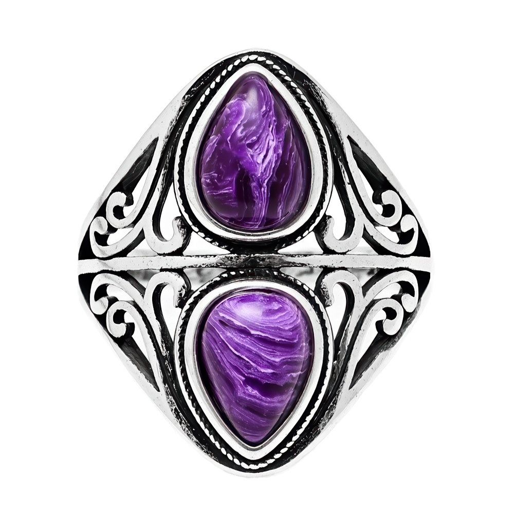 Vintage Bohemian Ring with Purple Gemstones and Nature Inspired Design