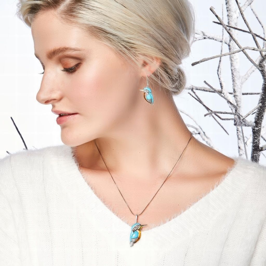 Turquoise Bird Pendant Necklace with Nature Inspired Bohemian Spirit Charm