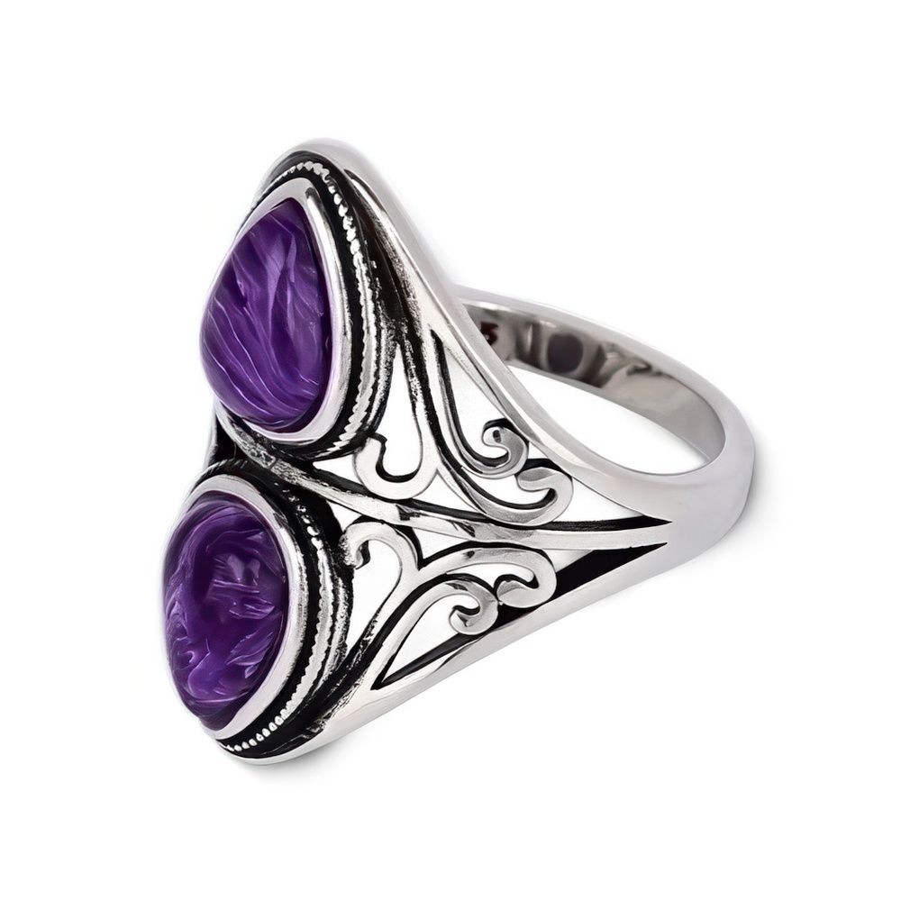 Vintage Bohemian Ring with Purple Gemstones and Nature Inspired Design