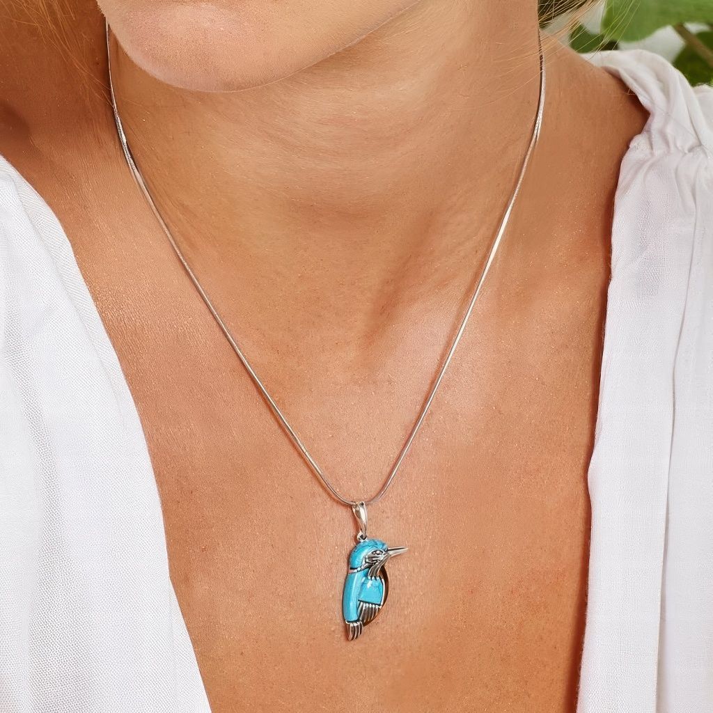 Turquoise Bird Pendant Necklace with Nature Inspired Bohemian Spirit Charm