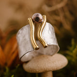 Modern Wave Band Ring with Mixed Metal Accents