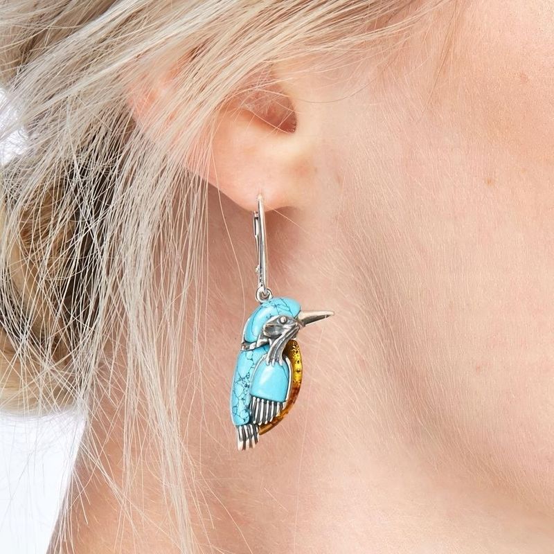 Bohemian Turquoise Bird Earrings with Nature Inspired Artistic Design