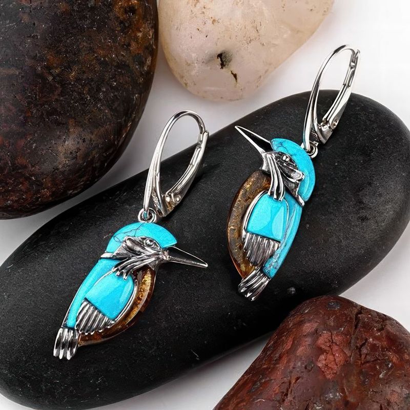 Bohemian Turquoise Bird Earrings with Nature Inspired Artistic Design