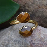 Adjustable Double Tiger’s Eye Ring with Golden Boho Style