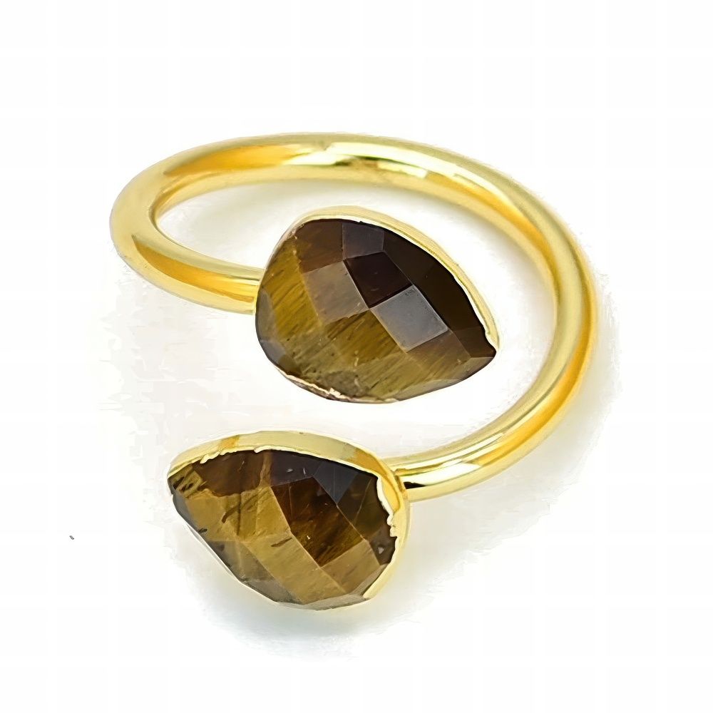 Adjustable Double Tiger’s Eye Ring with Golden Boho Style