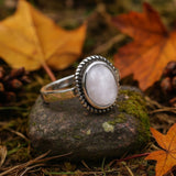 Bohemian Oval Moonstone Ring with Vintage Nature Inspired Design