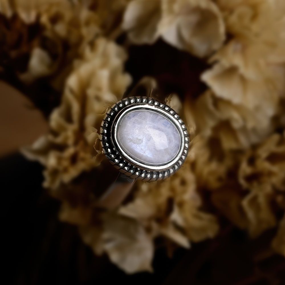 Bohemian Oval Moonstone Ring with Vintage Nature Inspired Design
