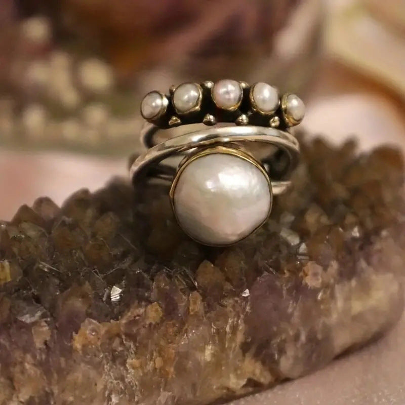 Bohemian Pearl Statement Ring with Natural Elegance and Charm