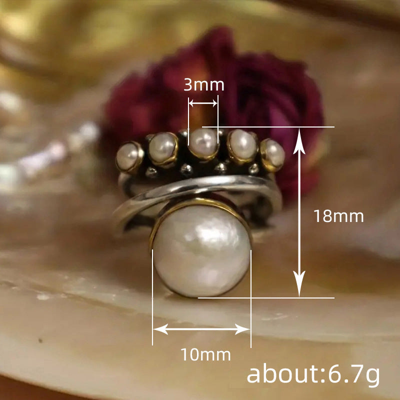 Bohemian Pearl Statement Ring with Natural Elegance and Charm
