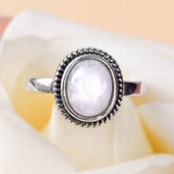 Bohemian Oval Moonstone Ring with Vintage Nature Inspired Design
