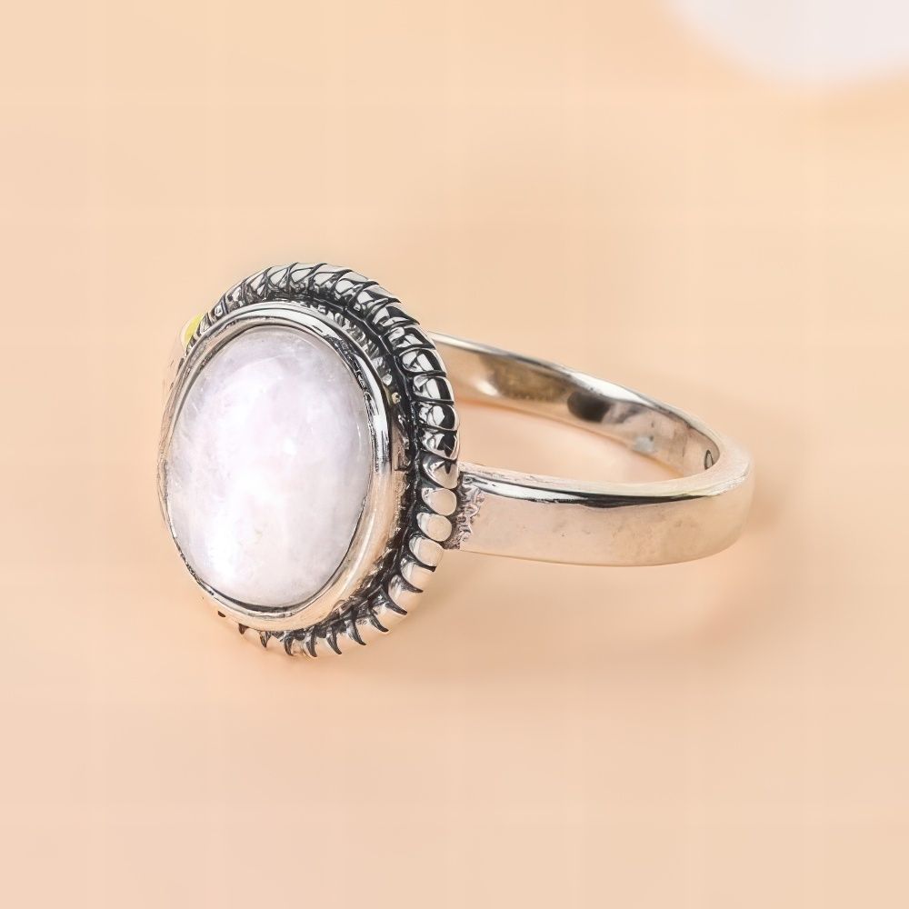 Bohemian Oval Moonstone Ring with Vintage Nature Inspired Design