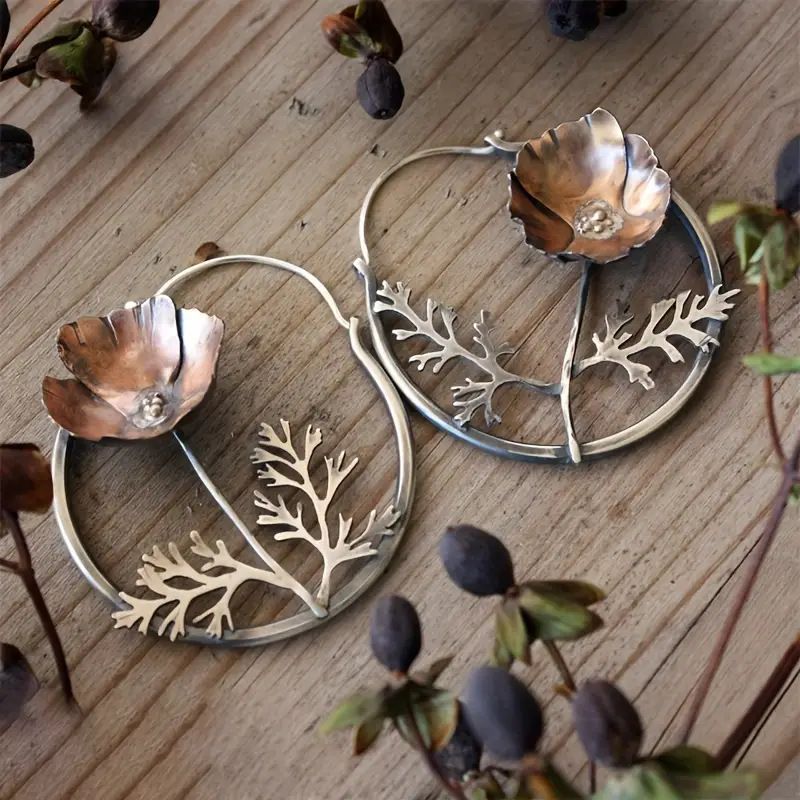 Bohemian Flower Hoop Earrings with Nature Inspired Artistic Design