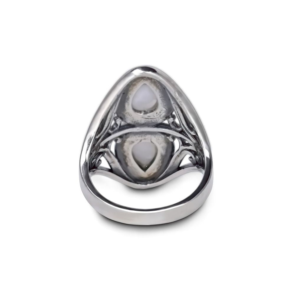 Mystic Double Teardrop Moonstone Ring with Nature Design