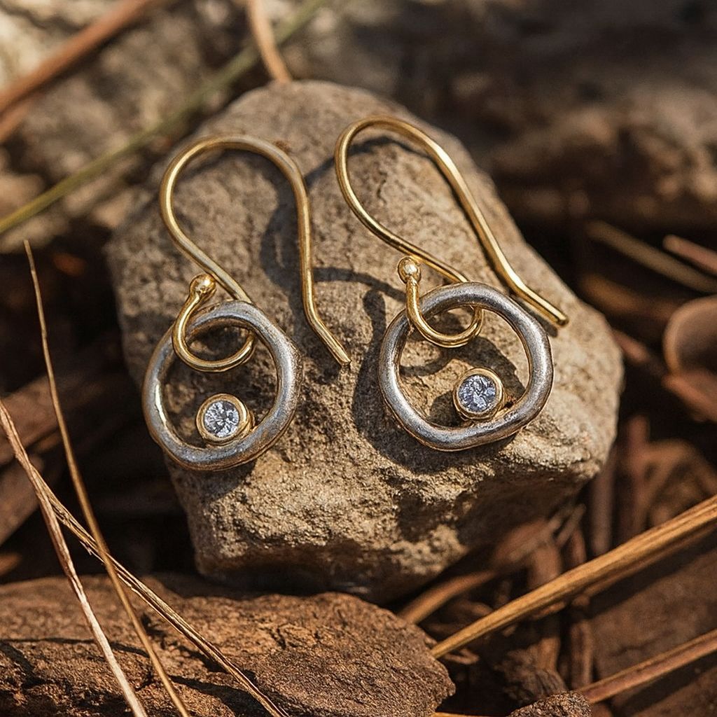 Gold and Pearl Circle Earrings with Crystal Center Accent