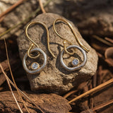 Gold and Pearl Circle Earrings with Crystal Center Accent