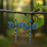 Bohemian Blue Crystal Dragonfly Earrings with Nature Inspired Design