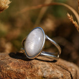 Elegant Oval Moonstone Ring with Natural Bohemian Silver Band