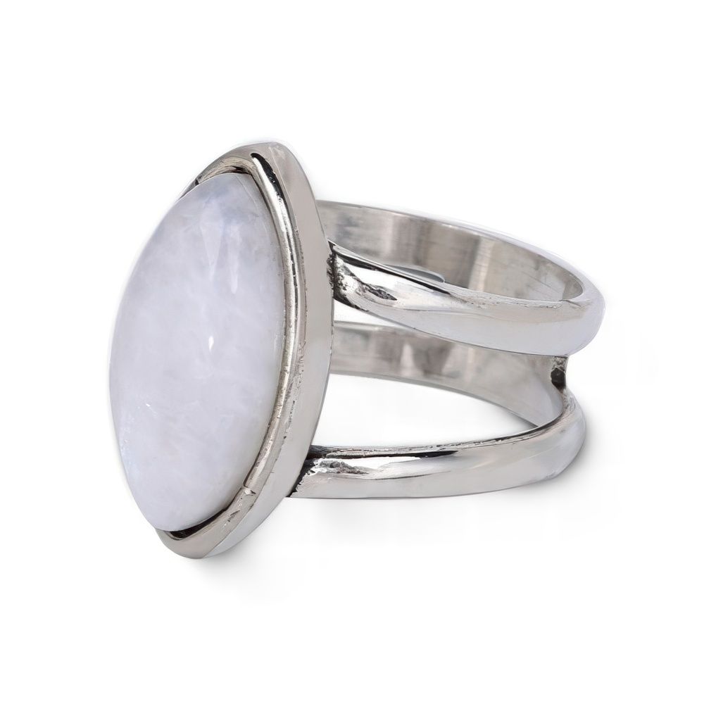 Elegant Oval Moonstone Ring with Natural Bohemian Silver Band