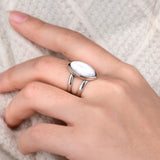 Elegant Oval Moonstone Ring with Natural Bohemian Silver Band