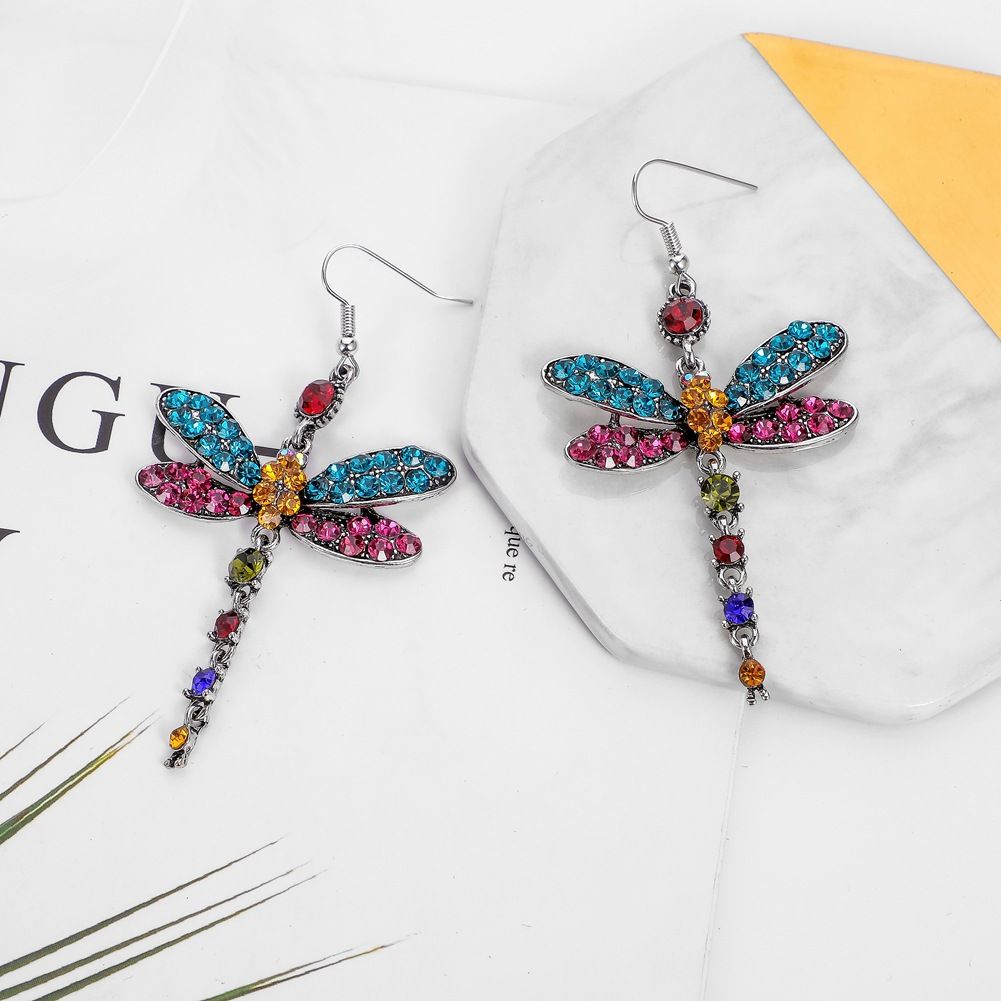 Bohemian Blue Crystal Dragonfly Earrings with Nature Inspired Design