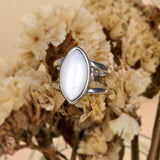 Elegant Oval Moonstone Ring with Natural Bohemian Silver Band