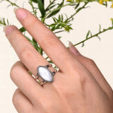 Elegant Oval Moonstone Ring with Natural Bohemian Silver Band