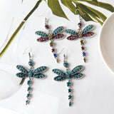Bohemian Blue Crystal Dragonfly Earrings with Nature Inspired Design