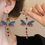 Bohemian Blue Crystal Dragonfly Earrings with Nature Inspired Design