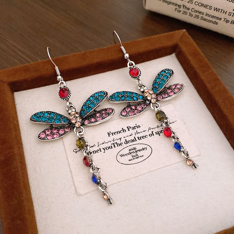Bohemian Blue Crystal Dragonfly Earrings with Nature Inspired Design