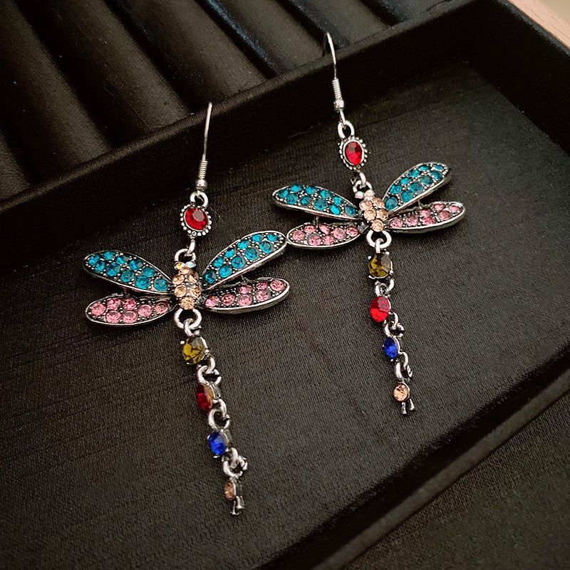 Bohemian Blue Crystal Dragonfly Earrings with Nature Inspired Design