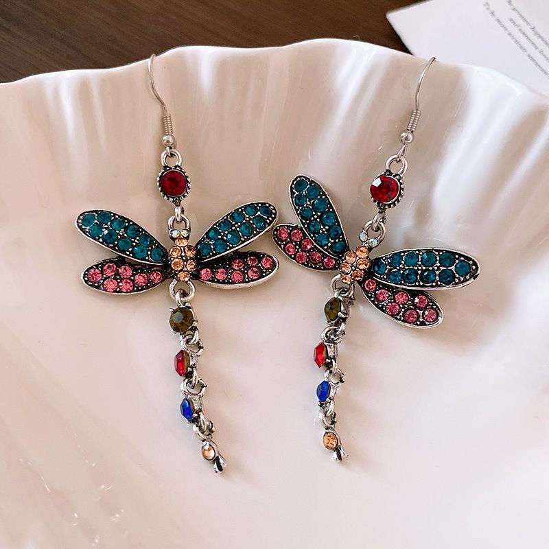 Bohemian Blue Crystal Dragonfly Earrings with Nature Inspired Design
