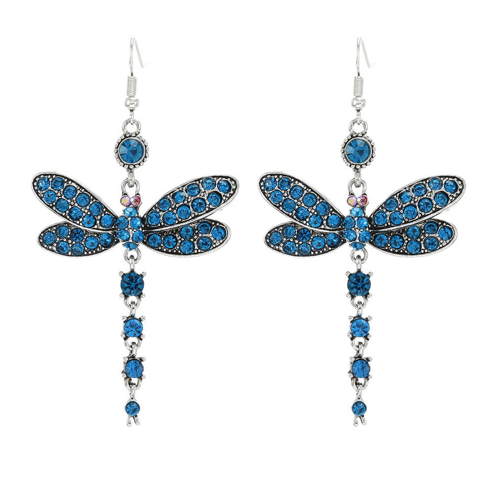 Bohemian Blue Crystal Dragonfly Earrings with Nature Inspired Design