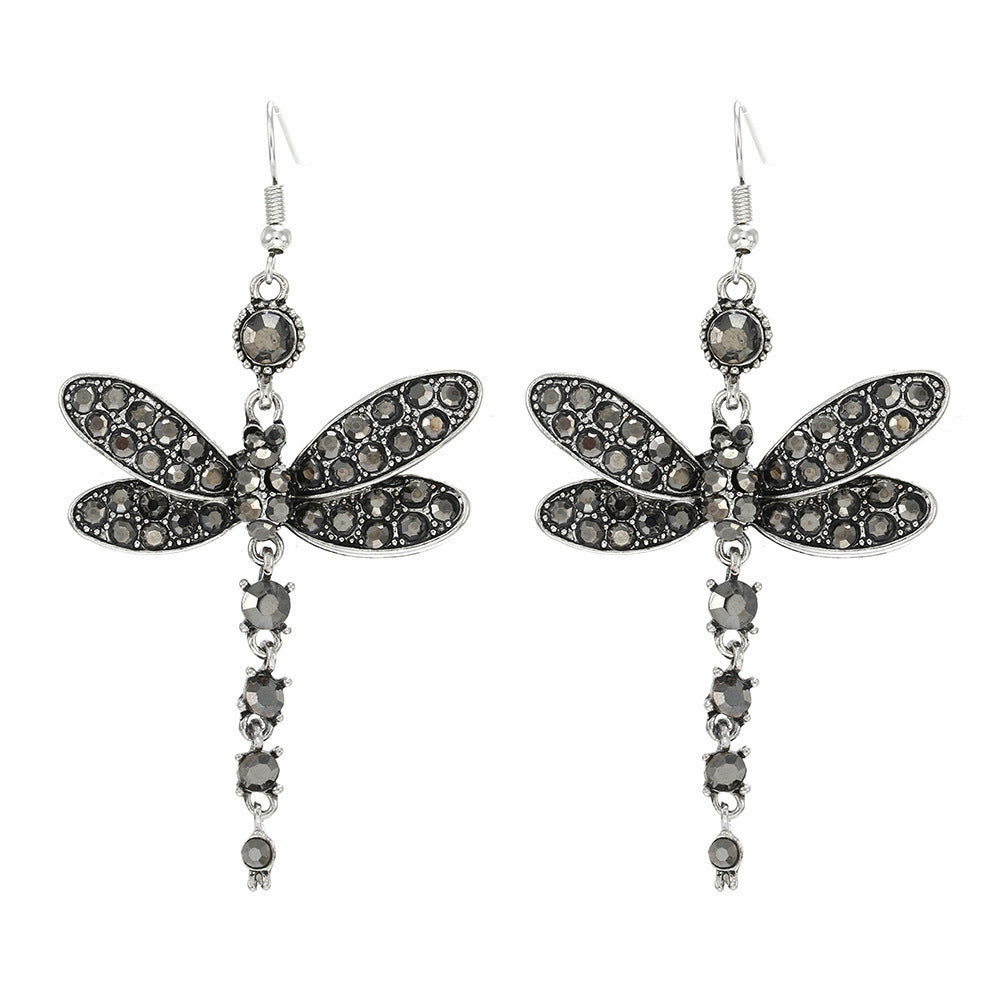 Bohemian Blue Crystal Dragonfly Earrings with Nature Inspired Design