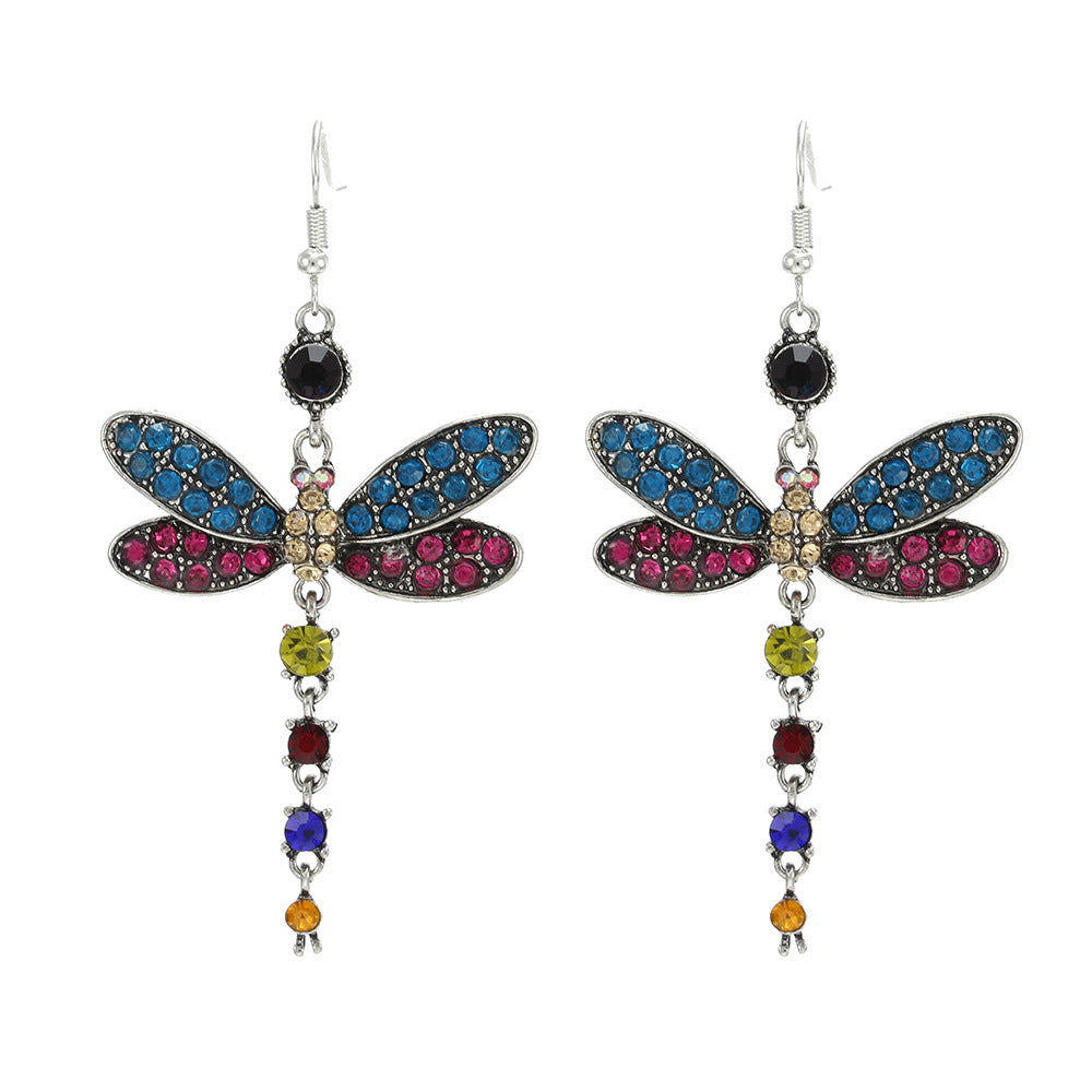 Bohemian Blue Crystal Dragonfly Earrings with Nature Inspired Design