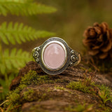 Vintage Rose Quartz Ring with Bohemian Nature Inspired Design