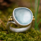 Rustic Aquamarine Statement Ring with Golden Bead Accents