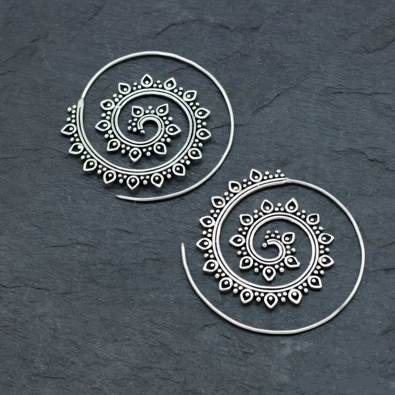 Bohemian Spiral Mandala Earrings with Nature Inspired Tribal Charm
