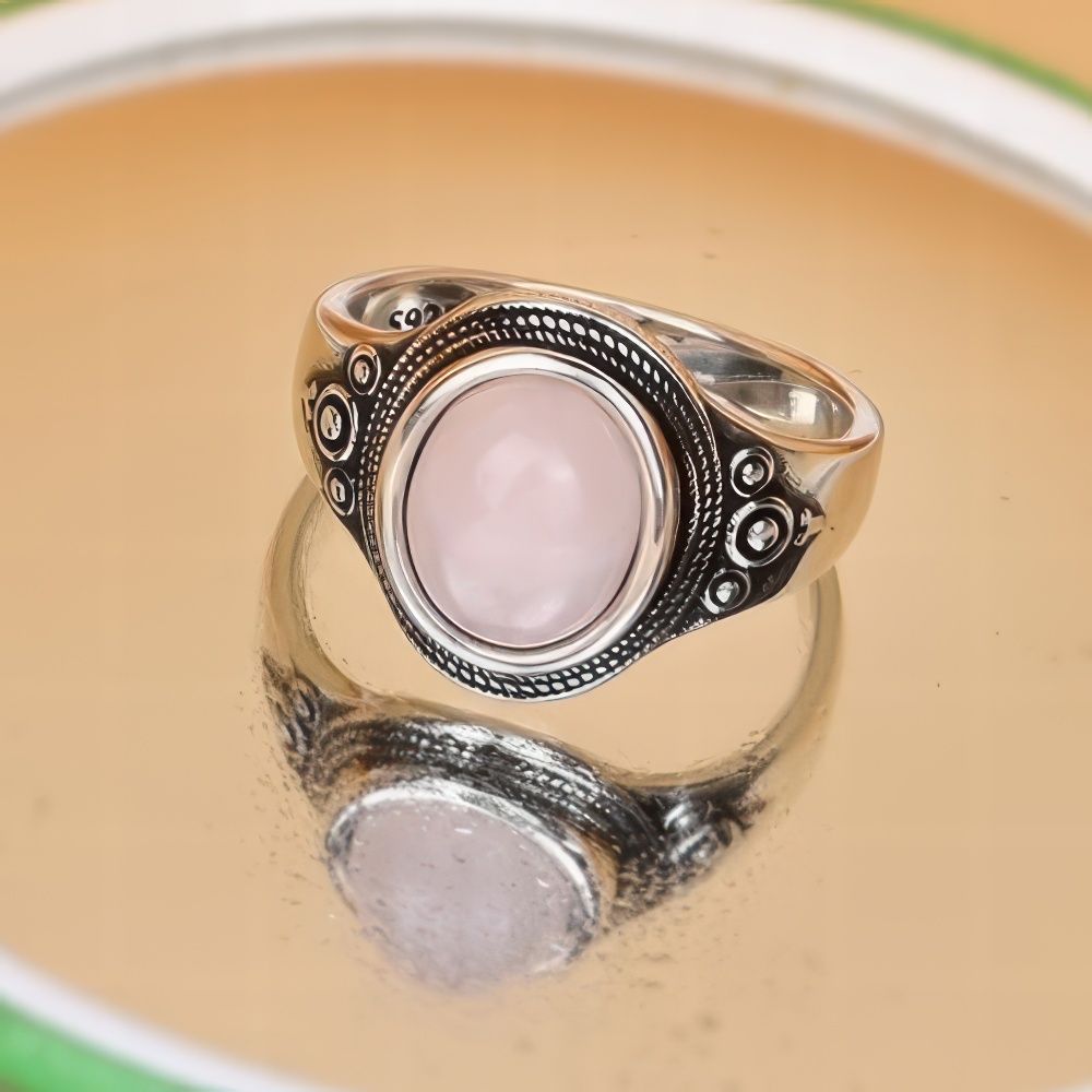 Vintage Rose Quartz Ring with Bohemian Nature Inspired Design