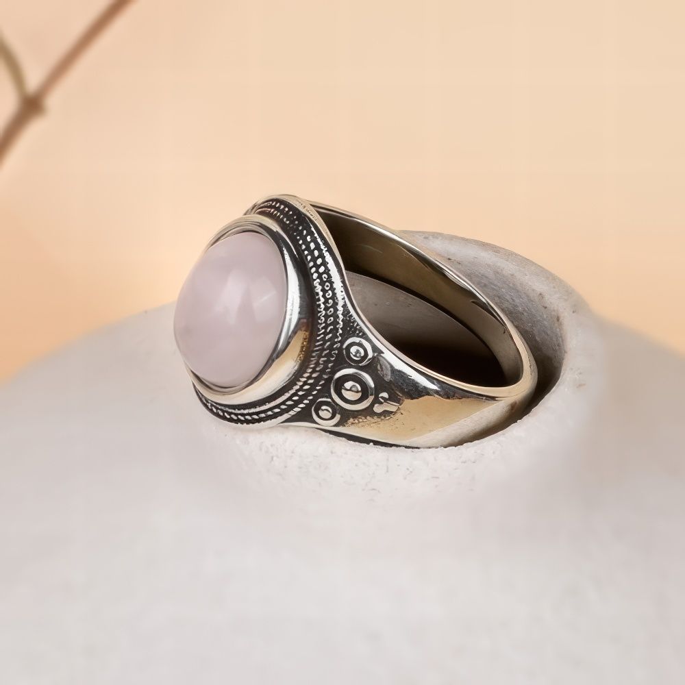 Vintage Rose Quartz Ring with Bohemian Nature Inspired Design