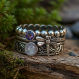 Dragonfly Spinner Ring with Amethyst and Moonstone Accents