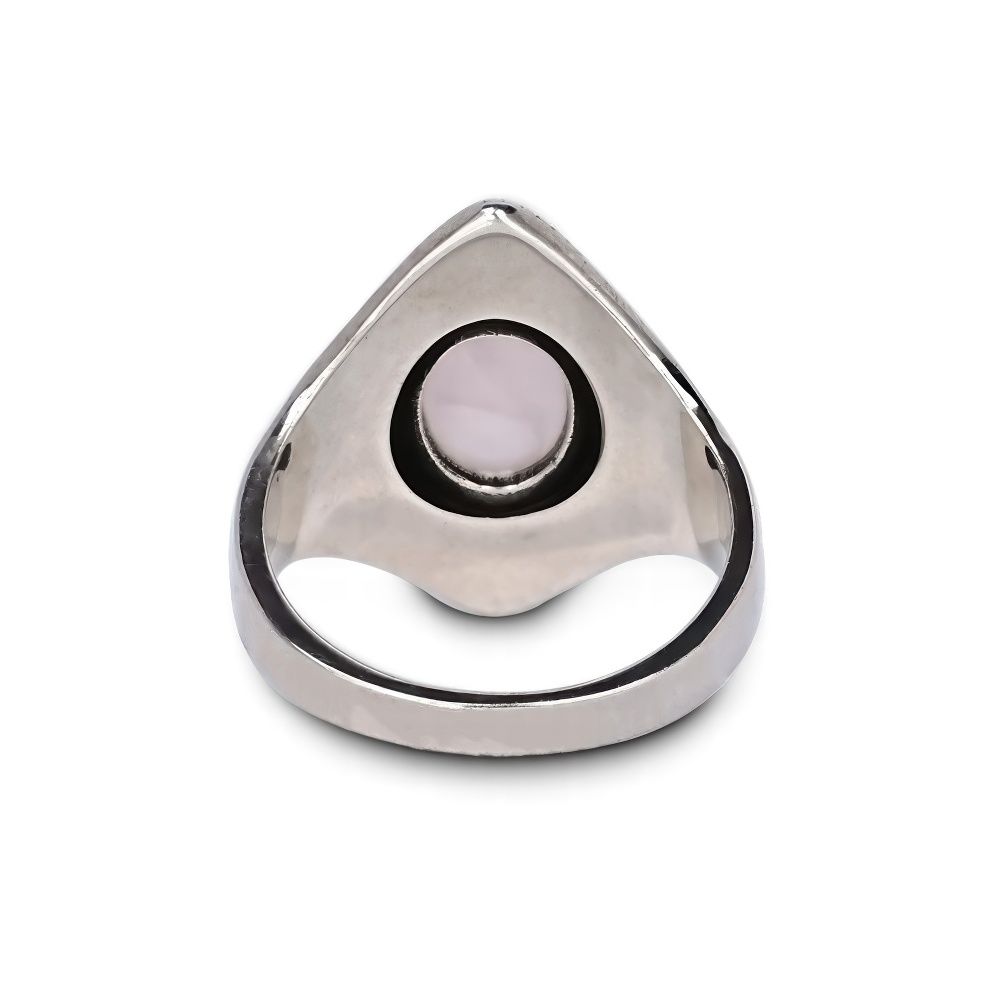 Bohemian Geometric Rose Quartz Ring with Vintage Silver Detail