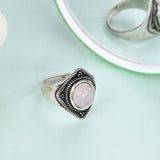 Bohemian Geometric Rose Quartz Ring with Vintage Silver Detail