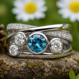 Multi-Stone Ring with Blue Gem and Sparkling White Accents