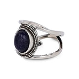 Bohemian Night Sky Gemstone Ring with Intricate Silver Design