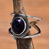Bohemian Night Sky Gemstone Ring with Intricate Silver Design